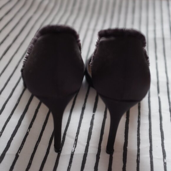 Lord & Taylor Vale Satin Pump Heels Fringe Trim D’Orsay - Picture 4 of 13